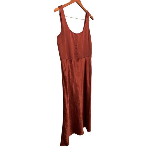 Vince Fitted Satin Midi Slip Dress US 10 Rust Burnt Orange Formal Party Glam - Picture 11 of 15
